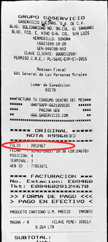 Ticket de ejemplo - ubica el folio